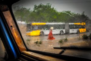 Cuba, Havanna, street scene, car, bus, woman in red dress, Inspired by Goya Cuba, Havanna, street scene, car, bus, woman in red dress, Inspired by Goya